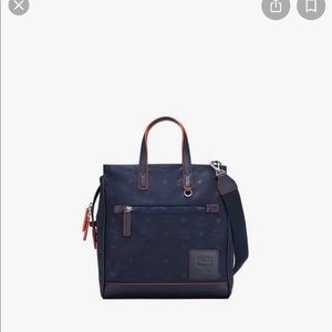 MCM Klassik Tote in Monogram Nylon Navy Blue Medium